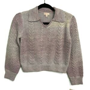 NWT Design History Ombre Cable Knit Long Sleeve V-neck Collar Sweater-Girls M